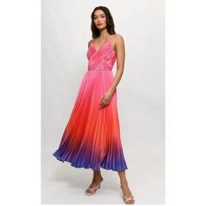 Hutch Fiji Pleated Midi Dress Sunset Gradient Size 8 Ombre Cruise Coastal Beachy